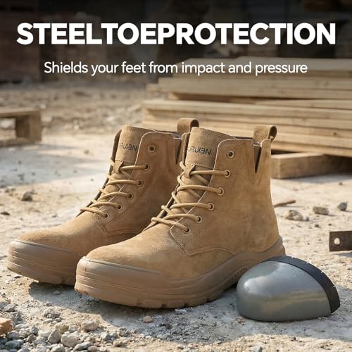 Image of Furuian Genuine Suede Work Boots for Men Women Lightweight Comfortable Steel Toe Boots Pull on Slip Resistant Puncture Proof Breathable Safety Construction Shoes for men