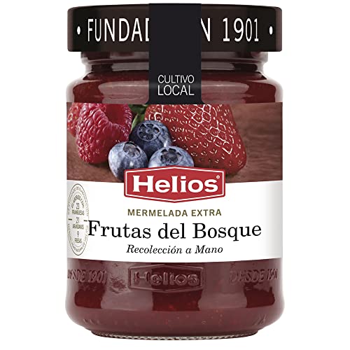 Mermelada de frutos del bosque HELIOS. Con frambuesa y grosella. Extra 60% fruta - 340 gr./ Ud. Pack 6 Uds. Sin gluten