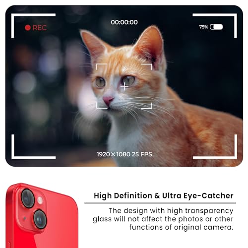 Image of ArmourPro Premium Camera Lens Protector Tempered Glass Compatible For iPhone 14 Plus and iPhone 14 Tough HD Individual Aluminum Alloy Rings 9H Camera Cover , Scratch-Resistant,Camera Lens Protection| Red