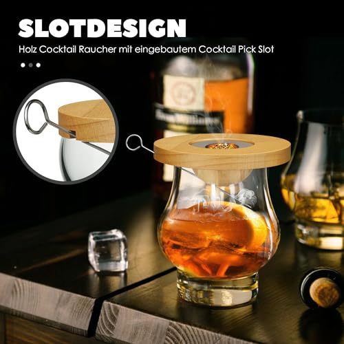 Whisky Raucher Kit, Cocktails Raucher Infuser Kit mit 2 Stück Edelstahl Mesh Filterschalen, 4 Geschmack Holz Chips, Altmodische Bourbon Getränk Raucher Set, Weihnachtstag Geschenkidee für Papa Mama