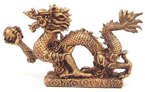 Dragao Chines Serpente Dourado Kung Fu Resina Decoração
