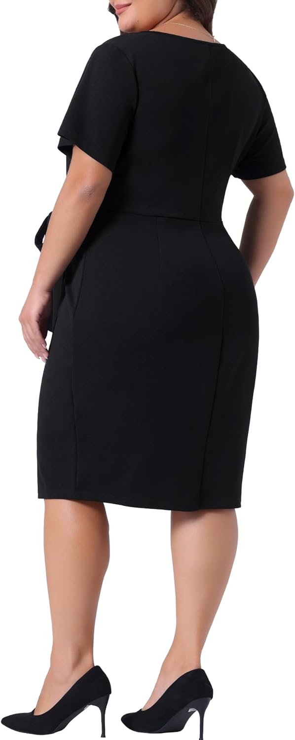 Agnes Orinda Women's Plus Size Office Dress 50s 60s Vintage Belted Tie Pencil Dress Bodycon Wear to Work Dresses - Image 4