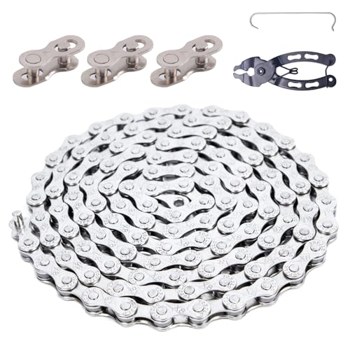 Bike Chain 6/7/8 Speed Chain 116 Links (1/2x3/32) Anti-Rust Bike Chain Bicycle Accessories Bicycle Chain Link Removal Repairing Tool for Road Mountain Racing Cycling