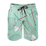 Herren Beachshorts Badehose Badminton Schläger Sport Karikatur Bademode Classics 3D Print Grafik Mesh Futter Surf Beachshorts Kurze Hose mit Verstellbarem Tunnelzug Seitlichen White 5XL