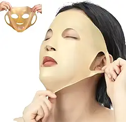 Máscara Facial de Silicone Reutilizável Para Skincare - Hidratação Prolongada (Dourada)