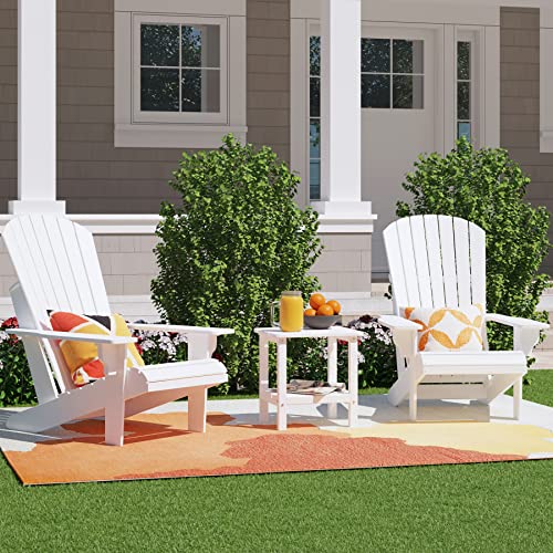 Jinlly Outdoor Side Table, 18 Inch Patio Small Adirondack Tables With Shelf, White Outdoor Polywood Hdpe End Table For Outside, Pool, Porch, Garden, Beach, White #TOP2