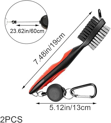 Miniatura 7 de 2 cepillos para palos de golf, herramientas de limpieza de club de doble cerda, limpiadores de palos de golf con mosquetón retráctil de aluminio de
