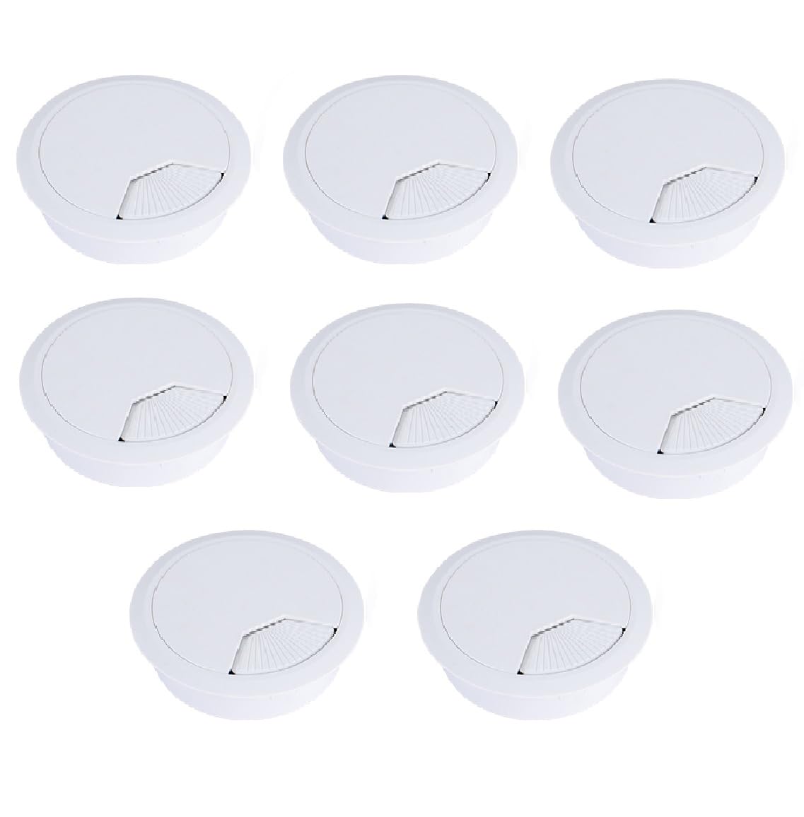8 Pack 80mm Plastic Desk Cable Grommets, White Wire Organizer Caps, Round PC Computer Port Cable Hole Cover Plug Bushings, Perfect for Hide Data Cords in Office Desk, TV Stands, Tabletops and More