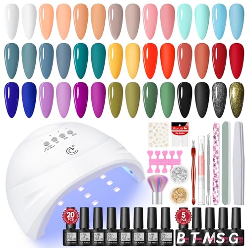 COSCELIA Uñas Semipermanentes Kit Completo, 25Pcs Esmaltes Semipermanentes para Uñas con Base, Top Coat Brillante y Mate, Kit Uñas Semipermanentes con Lámpara de Uñas para Principiante y Profesional