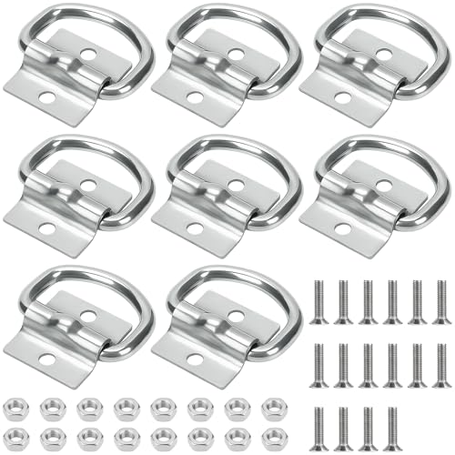 TTYSHIP® 8 Pezzi Anelli di Fissaggio a D, Anelli di Ancoraggio a D con 16 Viti, Anello da Ancoraggio per Rimorchi Furgoni Barca Fuori Strada Camion