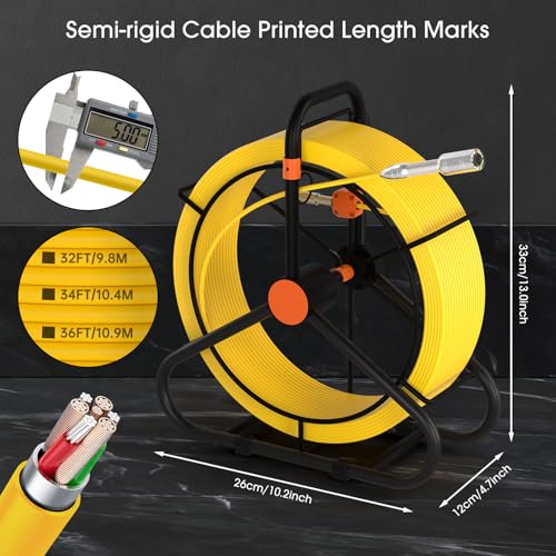 Cámara de Alcantarillado Drain Sewer 100FT, 1080P 32GB DVR, Impermeable IP68, Fácil Configuración, JQKJCAM Cámara de Inspección de Plomería de 23MM con 12 Luces, Pantalla Rotativa 360° de 4.3'' con Escala, Portátil para líneas de tubería miniatura 5