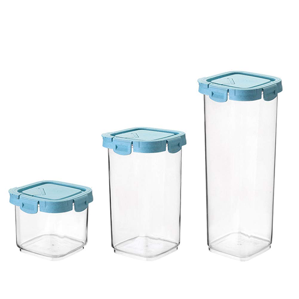 Contenitori Alimentari, Set di 3 Pezzi Alimenti Contenitori, Ideale per Zucchero, tè, caffè, Riso, con Airtight Coperchi, 800ml/1600ml/2100ml, Blue