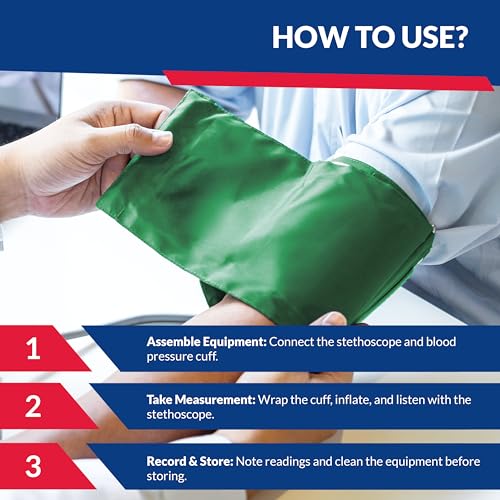 Image of Blood Pressure Monitor and Sprague Stethoscope Kit - 2-Pack, Adult Aneroid Sphygmomanometer with Dual-Head Stethoscope, Adjustable BP Cuff, Carrying Case & Accessories - Green