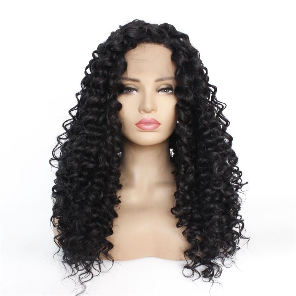xiuling4568 Synthetic Lace Front Wig,Glueless Water Wave Hair Black Curly Wig Hairs Extensions(14inch)