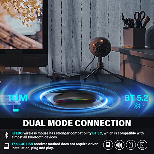 Ktebo Rechargeable, Bt5.2 Bluetooth Mouse With Usb Receiver Led Dual Mode, Ergonomic Silent Portable Wireless Computer Mouse For Laptop, Desktop #TOP3