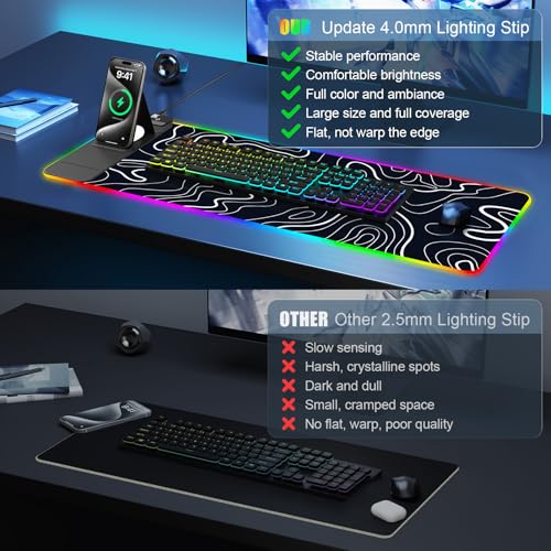 Image of RGB Mouse Pad with Foldable Phone Stand Wireless Charger, 31.5 inchx11.8 inch XL Gaming Mousepad Large Desk Mat, Desk Pad with 11 Colors 5 Modes, Waterproof