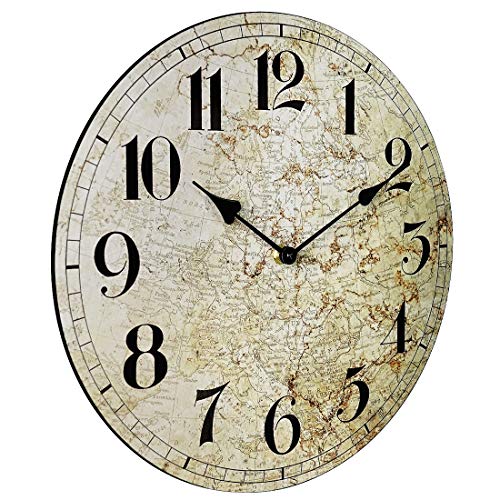 image for Large Farmhouse Wall Clock, Rustic Quiet 14'' Reclaimed Wood Map Clock