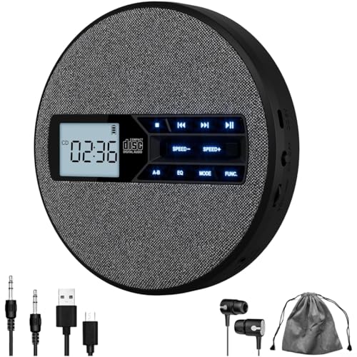 EffiFish Reproductor de CD portátil con altavoces estéreo duales, reproducción de MP3, salida AUX USB, 5 ajustes de velocidad para aprendizaje de idiomas (gris espacio profundo)
