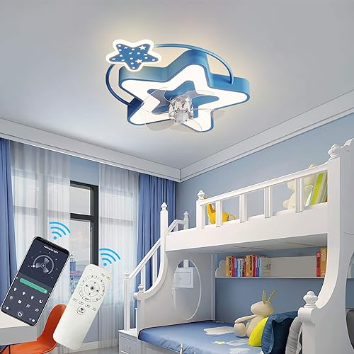 Ventilateur de plafond bleu avec lampe LED variable et télécommande pour chambre - 2