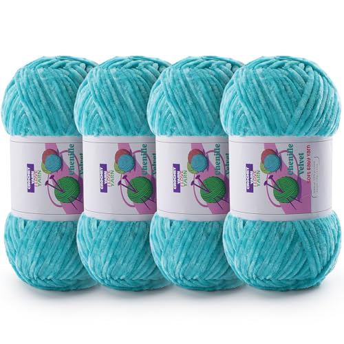 Image of Chenille Velvet Yarn for Crocheting, Blue Fuzzy Fluffy Yarn for Crochet