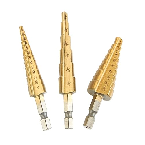 Juego de 3 brocas escalonadas, con revestimiento de titanio, brocas de acero de alta velocidad para corte de agujeros de chapa metálica, agujero de