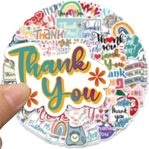 50Pcs Thank You Stickers Vinyl/PVC Decals for Kids Boys Girls, Cute Stickers for Water Bottles Laptop Tablet Phone Scrapbook Luggage Skateboard (Thank...