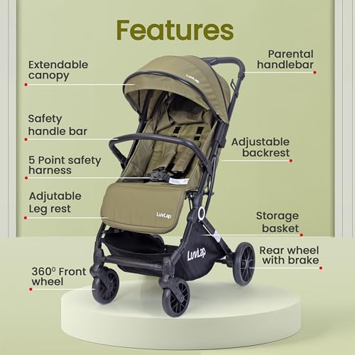 Image of LuvLap Elite Baby Stroller, Pram for 0 to 3 Years with 5 Point Safety Harness, Large Storage Basket, Easy Fold, Extendable Canopy with Looking Window, Multilevel Recline & Adjustable footrest