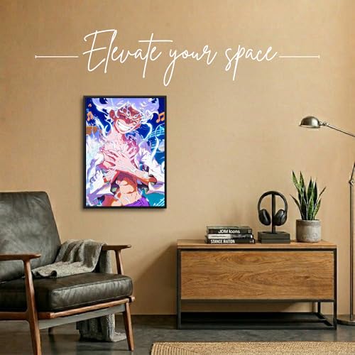 Image of Aniculture Framed Anime Poster, 8x12 Inch, Black Synthetic Wood Frame, Gloss Lamination, 300 GSM Ultra HD Print, Shatter-Resistant, for Home and Gaming Room Decor (Luffy Nika)