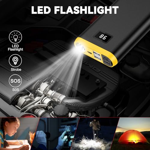 GREPRO Jump Starter Power Pack (up to 6.5L Gas, 4.0L Diesel), Car Battery Booster Jump Starter and Jump Pack for 12V Vehicles, Motorcycle, Battery Booster with LCD Screen and LED Flashlight - Image 6