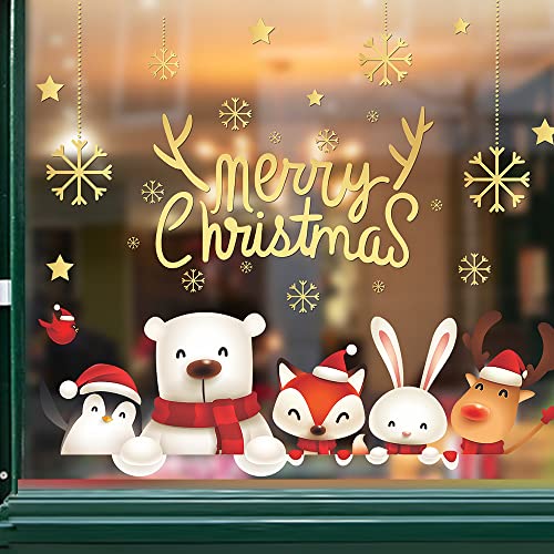 Atcarmor Merry Christmas Wall Decals Stickers Removable, Reindeer Polar Bear Xmas Christmas Vinyl Diy Wall Art Decal, Christmas Window Clings Decals For Wall Office Kid Living Room Decorations #TOP1