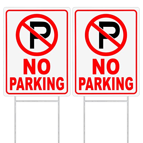 MUXYH 2 Pack No Parking Sign 12.6X9.4 inches Corrugated Plastic Double Sided Sign with Metal H-Stake Waterproof Easy to Mount