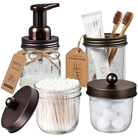 Mason Jar Bathroom Accessories Set with Soap Dispenser Cover