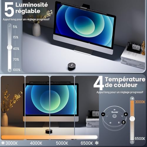 Quntis Lampe Écran Pc Télécommande Focus Double Rélglage 41cm Gris Foncé – vue 7
