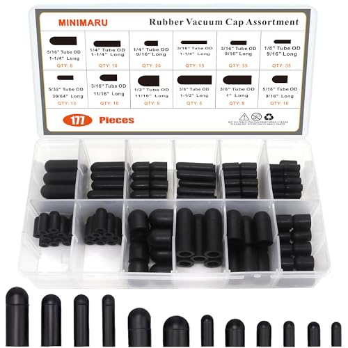 Rubber Vacuum Cap 177-Piece 12 Sizes Assortment Set Automotive Carb Line & Hose Caps Kit for Carburetor Manifold Automotive 3/16 5/16 1/4 5/32 3/8 1/8 1/2