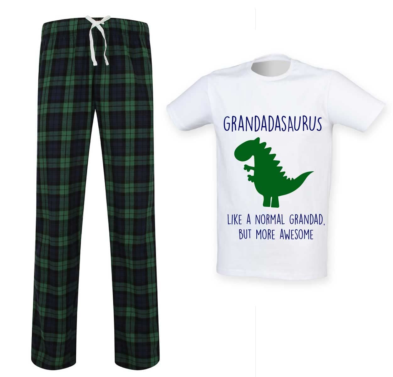 Grandad Dinosaur Tartan Pyjama Set - Green - Mens XL - 60 SECOND MAKEOVER