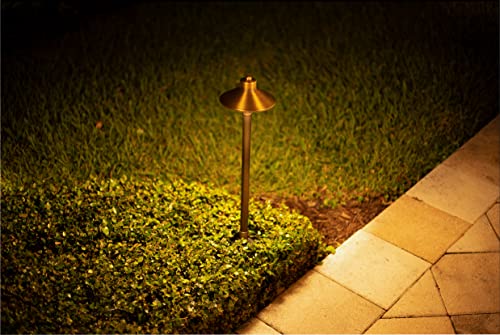 Volt 15-Pack 12V Cast Brass Flat Hat Path Lights (7" Shade, 25" Tall) & 3W 2700K G4 Led Bulbs #TOP6