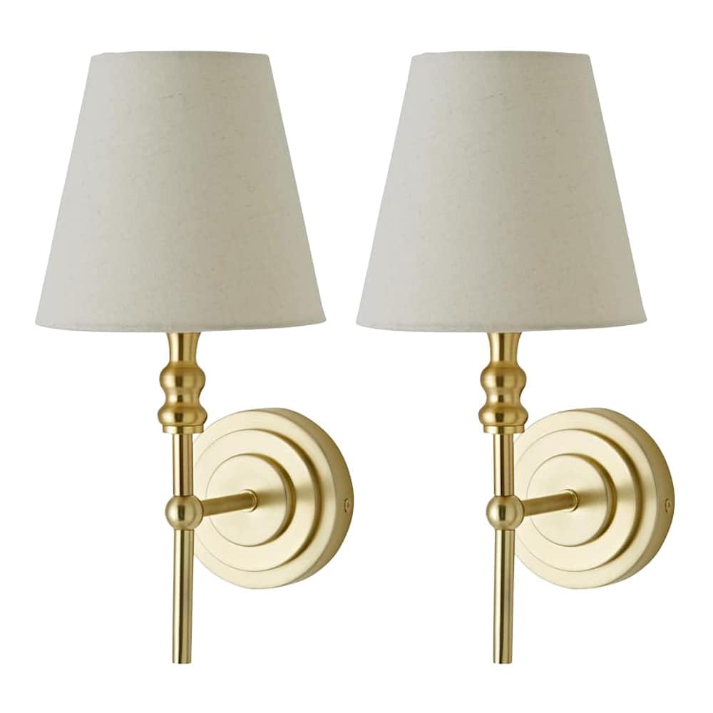 ValueLights | Maggie Pair of Brushed Gold Candlestick Wall Lights with Linen Shade | Wall Lights, Home Décor & Improvement Essential |