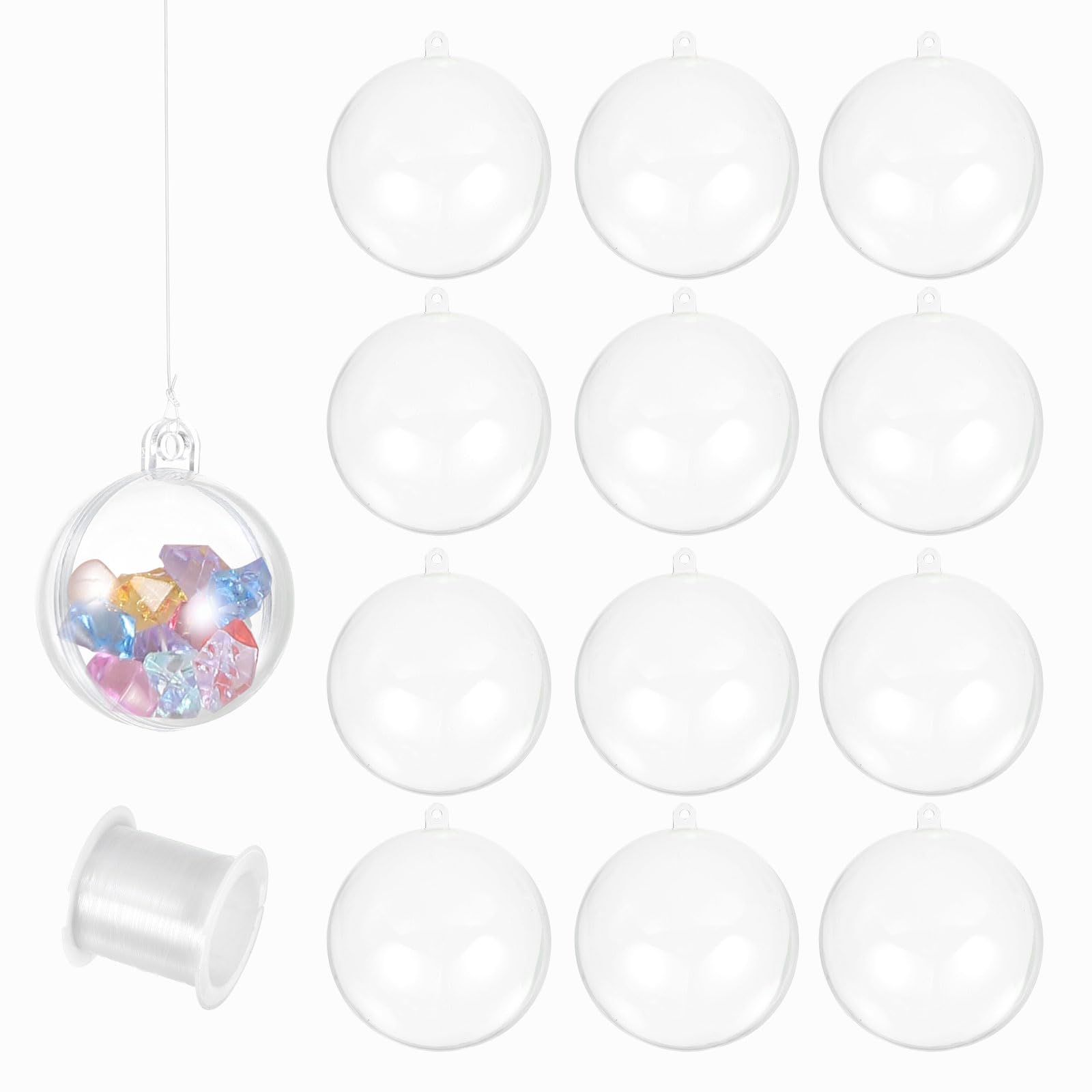 Boules de Noël transparentes 9,9 cm suspension plastique avec fil de fer pour fête