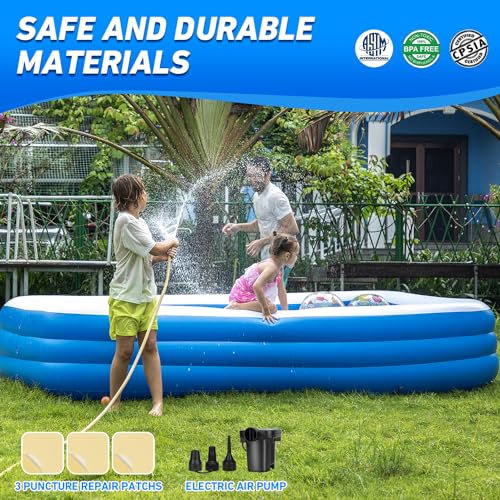 Image of Family Pool Inflatable with Pump - 136'' x 72'' x 22'' Swimming Lounge Pools for Adults Family (sea Blue)