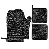 Abstract Science Chemistry - Guantes de horno de 4 piezas, guantes para hornear con lazo para colgar y estantes para ollas para cocinar barbacoa, juego de guantes de horno de gran valor