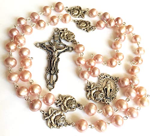 elegantmedical CATHOLIC AAA 8-9mm REAL PEARL Pearls SILVER ROSE BEADS ROSARY CROSS NECKLACE BOX2