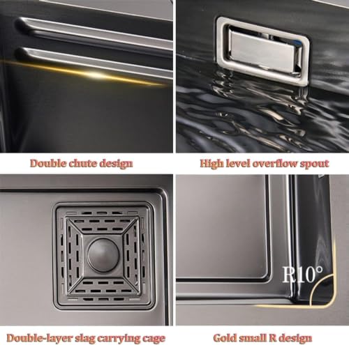 Image of COOTER Kitchen Sink 30x18x9 Inch Single Bowl Waterfall Sink Black Matt Finish 304 Grade Stainless Steel Sink for Kitchen Anti Scratch Smart Kitchen Sink Included Pull Down Faucet & Drain Basket