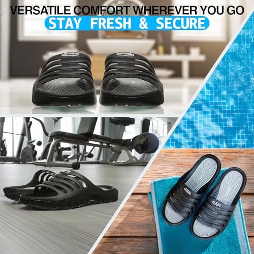 Vertico - Shower Sandals | Slide-On and Comfortable Pool-Side Shoes - Black & Grey3