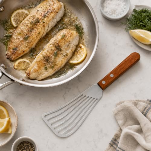 Image of Maine Man Angled Fish Spatulas, 18 /8 Stainless Steel Blades, For Delicate Foods, Draining Liquids, And Everyday Cooking, Set Of 2