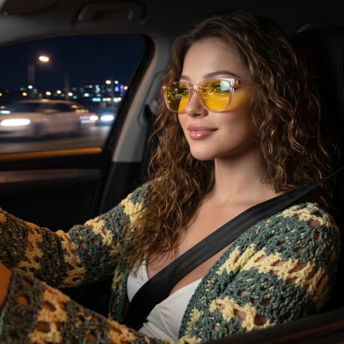 Image of Myiaur Women's Polarized Night Driving Glasses, Anti-Glare Yellow Lens | Nighttime Driving Glasses Boost Low Light Vision, UV400 Protection, Lightweight Frame For Night Driving, Rain & Fog