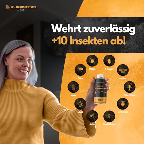 Fogger Abwehrspray – Abwehrmittel gegen Insekten – Mit Zitroneneukalyptusöl – Wirkt gegen Schaben, Flöhe, Motten, Milben, Wanzen & mehr – Insekten Vernebler – Made in Germany (2x150ml)