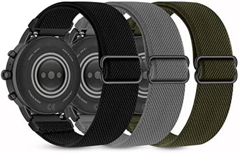 Folavii 3 Pack Stretchy Band Compatible with Fossil Men’s Gen 5 Carlyle/Garrett/Gen 6 44mm / Gen 5E 44mm Smart Watch, 22mm Soft Elastic Wristband Adjustable Straps for Men Women