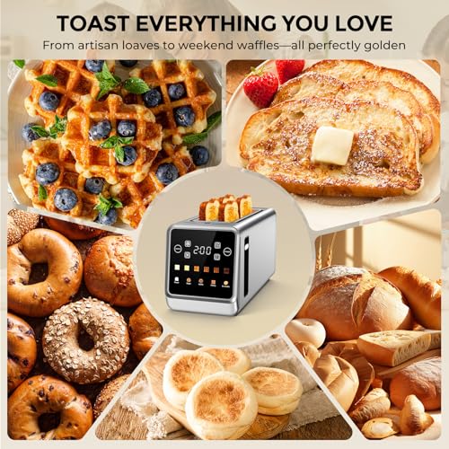 Image of 4-Slice Smart Toaster, Digital Touchscreen with Memory, 1.5 inch Extra-Wide Long Slots for Bagels & Artisan Bread, 1400W Rapid Heating, Stainless Steel, Defrost /Reheat /Single-Slice Modes