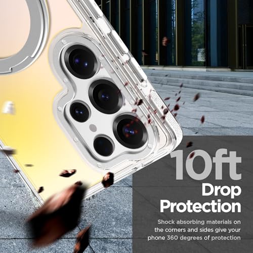 Image of Magnetic for Samsung Galaxy S25 Ultra Case with 360 Stand [Compatible with Magsafe] [Fluorescent Design] [1 Screen Protector] Slim Translucent Matte Case for Galaxy S25 Ultra 6.9 inch, White