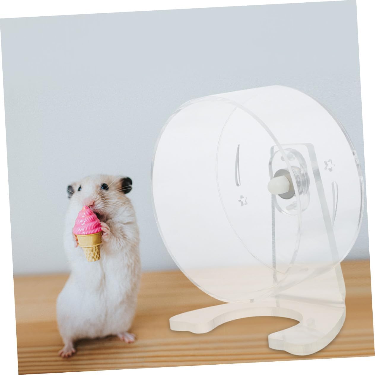 Transparent Silent Hamster Wheel with Stand Ultra-Quiet Running Exercise for Small Animals Clear Design for Mice Gerbils and Dwarfs Promotes Healthy Active Pets
